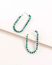 Beaded Racetrack Hoop Earrings - Emerald Green / OS