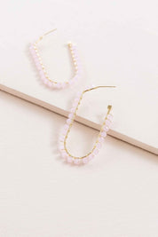 Beaded Racetrack Hoop Earrings - Powder Pink / OS