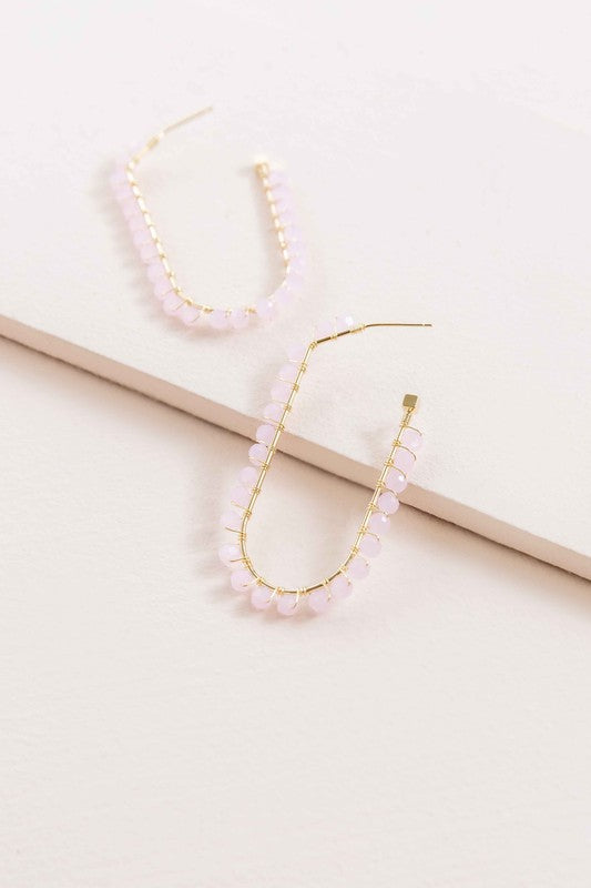 Beaded Racetrack Hoop Earrings - Powder Pink / OS