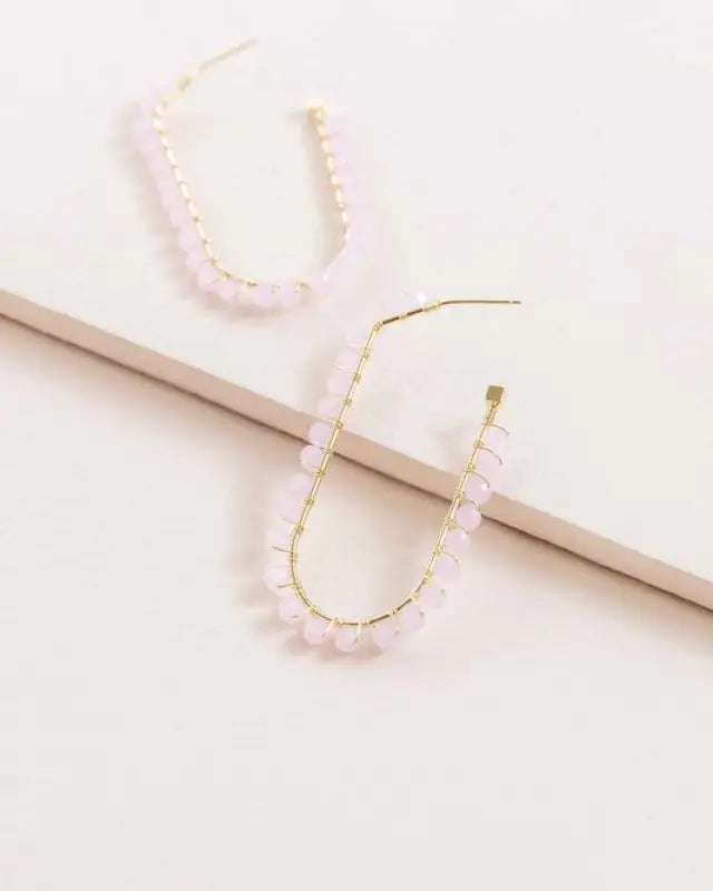 Beaded Racetrack Hoop Earrings - Powder Pink / OS