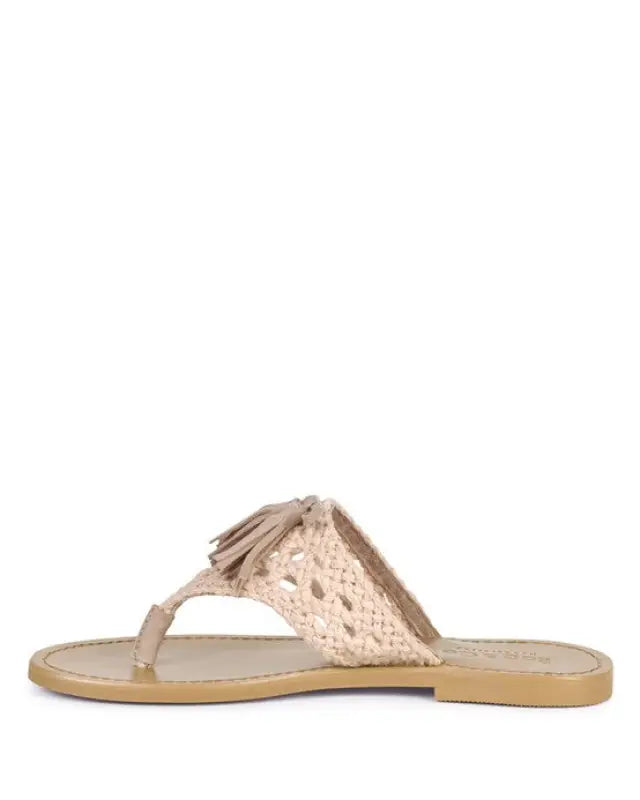 BEECH HANDWOVEN NATURAL SUEDE TASSEL THONG FLATS