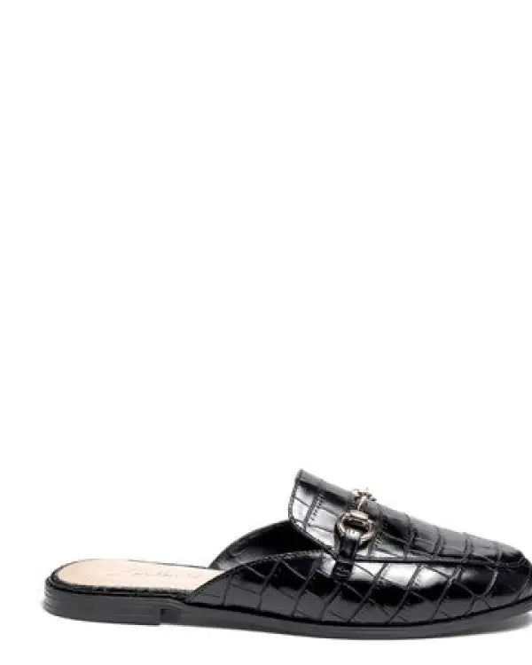 BEGONIA BUCKLED FAUX LEATHER CROC MULES