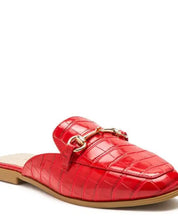 BEGONIA BUCKLED FAUX LEATHER CROC MULES - Dk Red / 5