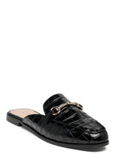 BEGONIA BUCKLED FAUX LEATHER CROC MULES - Black / 5