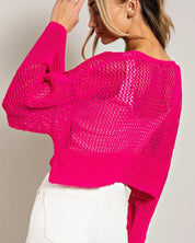 Bell Sleeve Cropped Crochet Cardigan