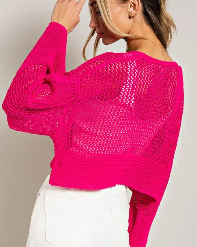 Bell Sleeve Cropped Crochet Cardigan