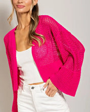 Bell Sleeve Cropped Crochet Cardigan