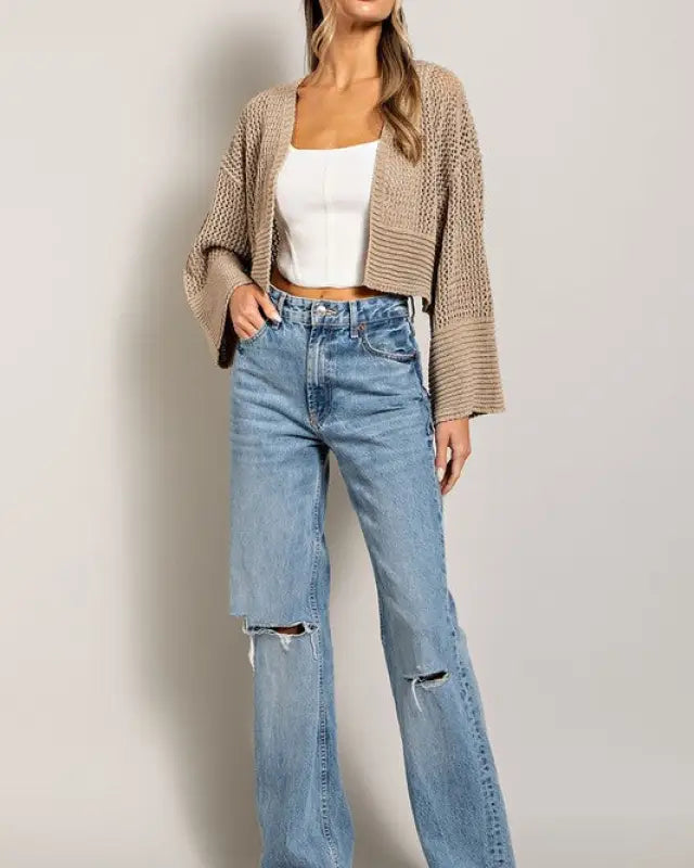 Bell Sleeve Cropped Crochet Cardigan