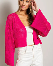 Bell Sleeve Cropped Crochet Cardigan