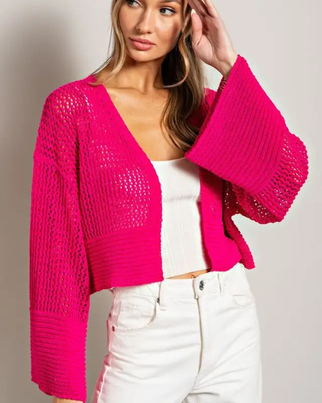 Bell Sleeve Cropped Crochet Cardigan