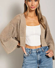 Bell Sleeve Cropped Crochet Cardigan