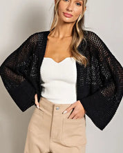 Bell Sleeve Cropped Crochet Cardigan