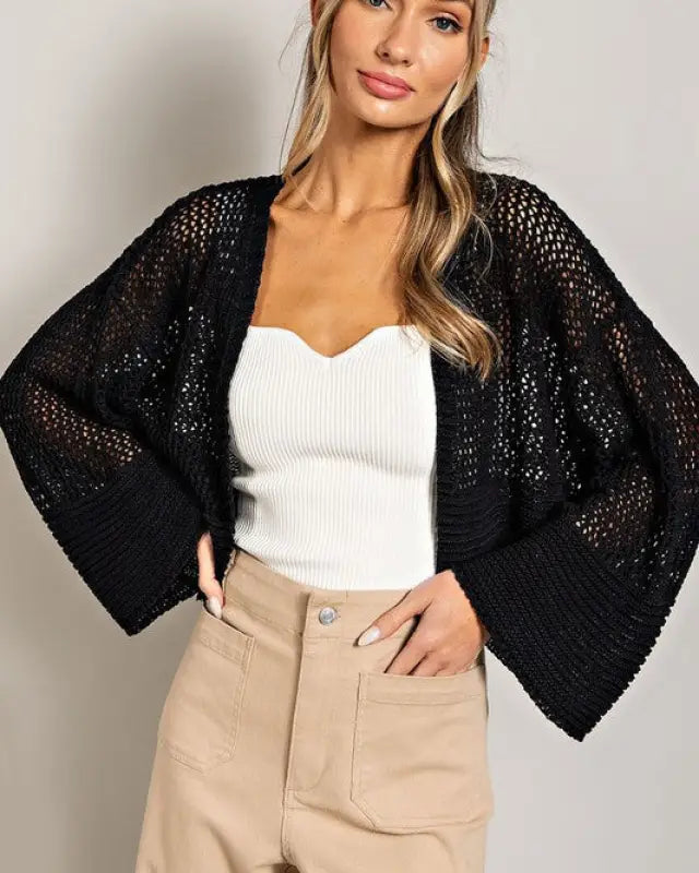 Bell Sleeve Cropped Crochet Cardigan