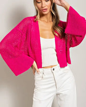 Bell Sleeve Cropped Crochet Cardigan