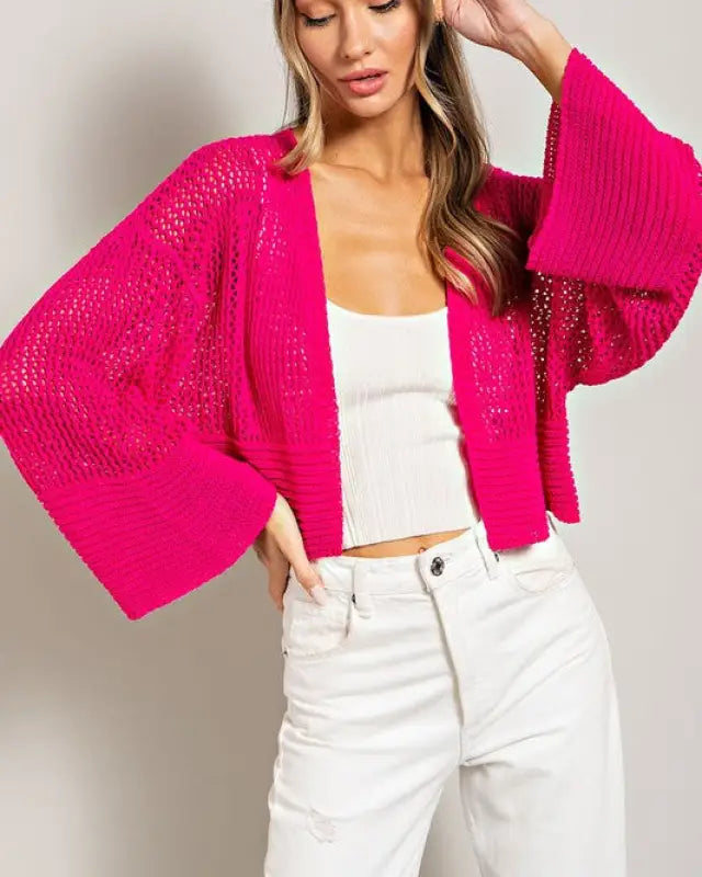 Bell Sleeve Cropped Crochet Cardigan