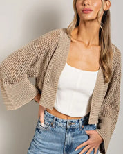 Bell Sleeve Cropped Crochet Cardigan