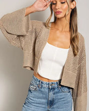 Bell Sleeve Cropped Crochet Cardigan