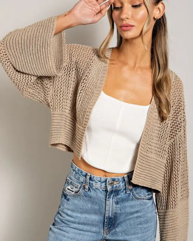 Bell Sleeve Cropped Crochet Cardigan