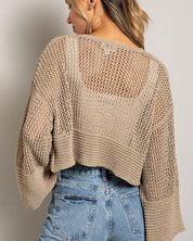 Bell Sleeve Cropped Crochet Cardigan