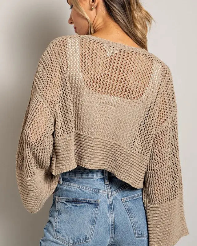 Bell Sleeve Cropped Crochet Cardigan