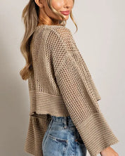 Bell Sleeve Cropped Crochet Cardigan