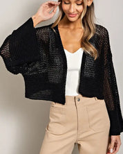 Bell Sleeve Cropped Crochet Cardigan