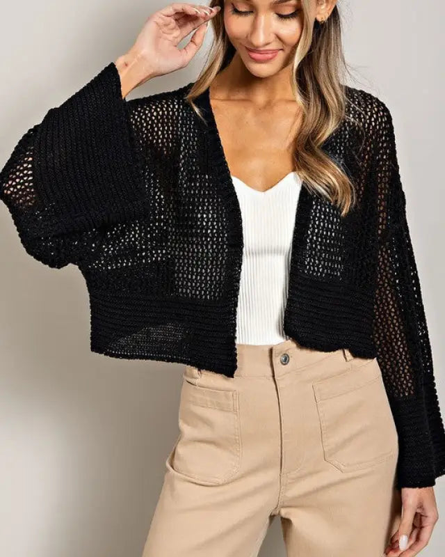 Bell Sleeve Cropped Crochet Cardigan