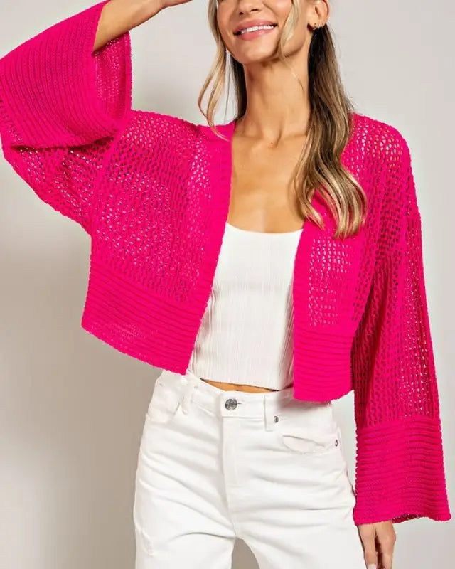 Bell Sleeve Cropped Crochet Cardigan