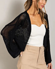 Bell Sleeve Cropped Crochet Cardigan