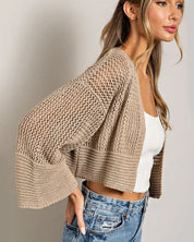 Bell Sleeve Cropped Crochet Cardigan