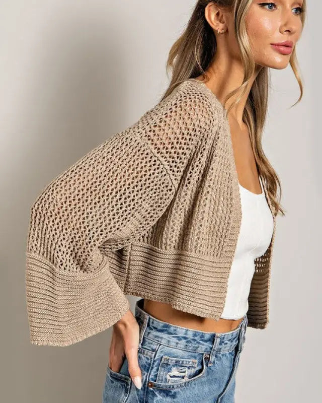 Bell Sleeve Cropped Crochet Cardigan