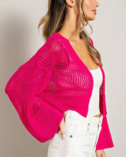 Bell Sleeve Cropped Crochet Cardigan