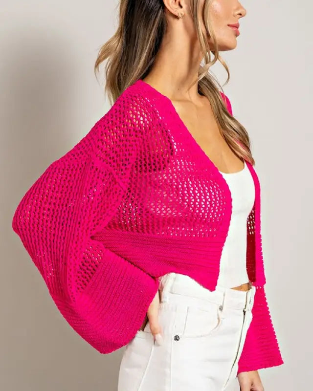 Bell Sleeve Cropped Crochet Cardigan