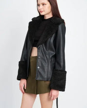 Belted Faux Shearing Trimmed Jacket