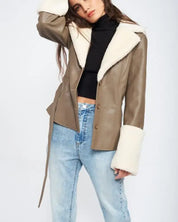 Belted Faux Shearing Trimmed Jacket