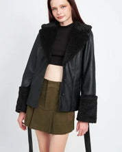 Belted Faux Shearing Trimmed Jacket