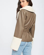 Belted Faux Shearing Trimmed Jacket