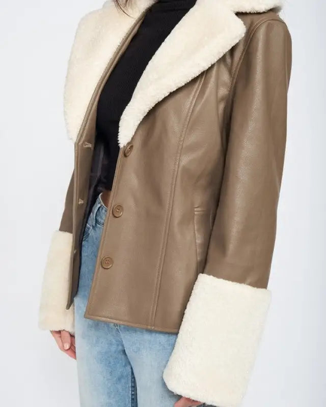 Belted Faux Shearing Trimmed Jacket