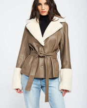 Belted Faux Shearing Trimmed Jacket