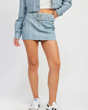 Belted Mini Denim Skirt