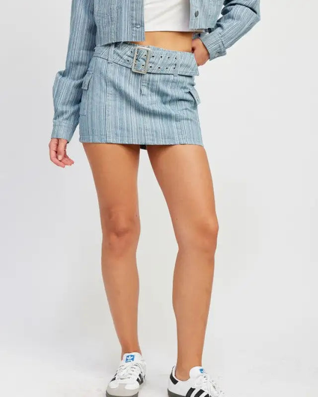 Belted Mini Denim Skirt