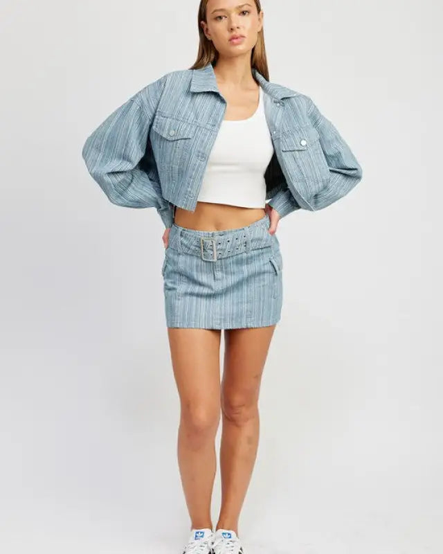 Belted Mini Denim Skirt