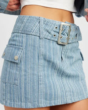 Belted Mini Denim Skirt