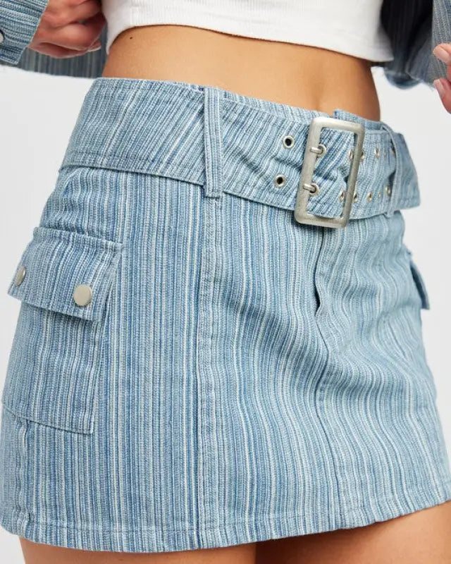 Belted Mini Denim Skirt