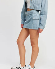 Belted Mini Denim Skirt