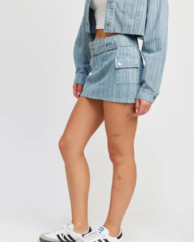 Belted Mini Denim Skirt