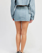 Belted Mini Denim Skirt