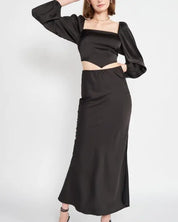 Bias Cut Maxi Skirt With Slit