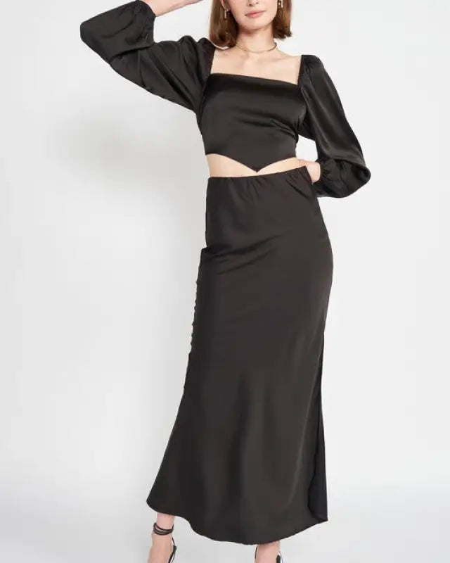 Bias Cut Maxi Skirt With Slit