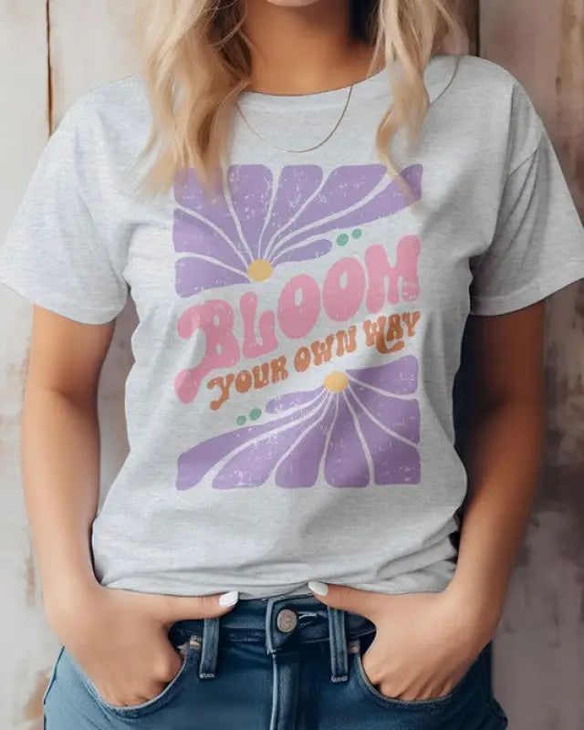 Bloom Your Own Way Boho Graphic Tee - Ash / S